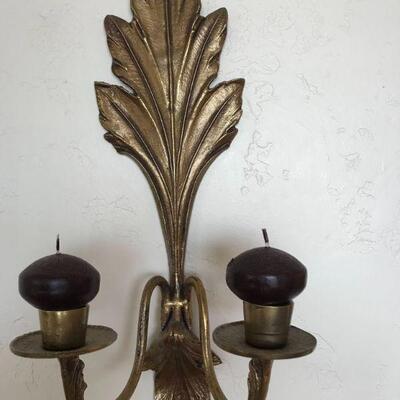 2 Gold Tone Cast Iron Hanging Double Candlesticks, 15â€	