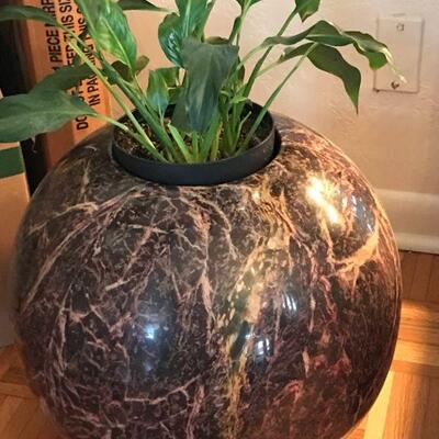 Sphere marble and jade ball, plant holder approx.. 17â€ tall and wide, high gloss	