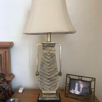 Lovely pair of bedside or end table lamps with shades. 37â€ tall.