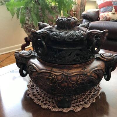 SOLD - - - Chinese Dynasty Dragon Loong Beast Incense Burner Censer Statue censer incense burner, elaborate work with dragon figures in...