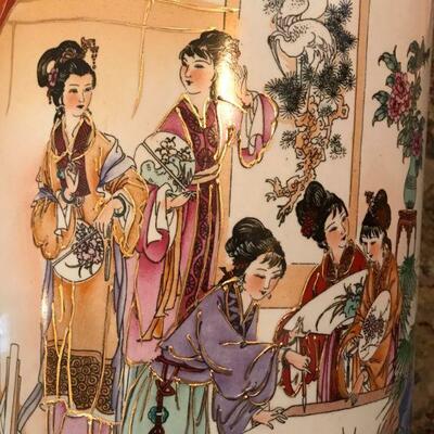 Dazzling, hand-painted large Chinese porcelain floor vase, manufactured in China (signature on the bottom). Measures 24â€ high with a...