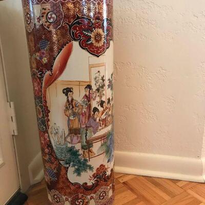 Dazzling, hand-painted large Chinese porcelain floor vase, manufactured in China (signature on the bottom). Measures 24â€ high with a...