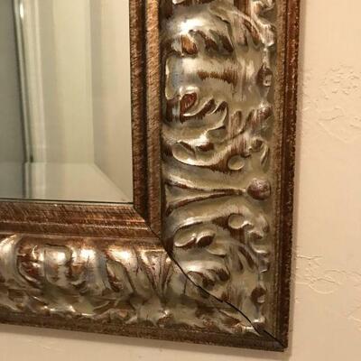 Ornate Wall Mirror Gilt Finish Frame Antique Gold measures 26 x 22â€.	