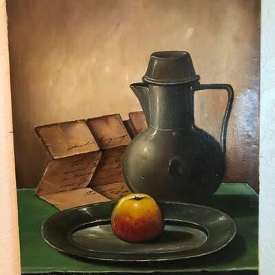Hendrik Mathey (Dutch, born 1928) Still life with tankard a letter which begins, â€œto the high courtâ€¦â€, late 20th century oil...