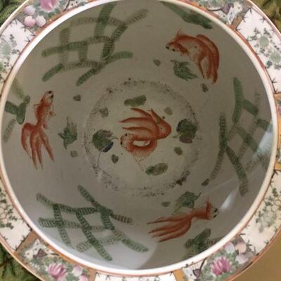 14 Inch Porcelain Japanese Chinese Fishbowl Planter with wooden stand, hand painted	This stunning porcelain fishbowl planter is handmade...