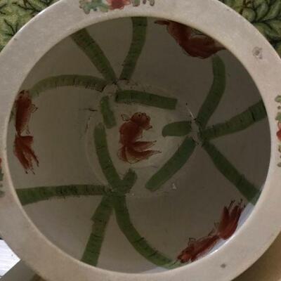 14 Inch Porcelain Japanese Chinese Fishbowl Planter with wooden stand, hand painted	These fantastic colors in this take on a classic...