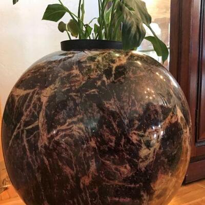 Sphere marble and jade ball, plant holder approx.. 17â€ tall and wide, high gloss	