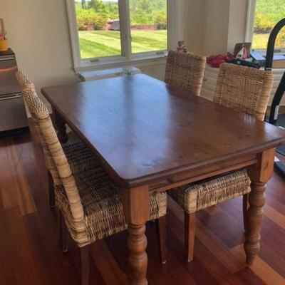 Potter Barn Farm Table and wicker chairs