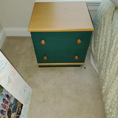 blue painted two drawer bed side chest