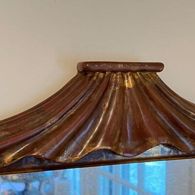 CHINESE PAGODA MIRROR | with red paint, pagoda-form mirror with a lower shelf