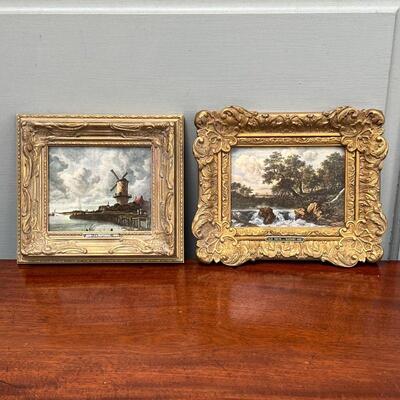 PAIR of VAN RUISDAEL PRINTS | Miniature art prints in elaborate frames; largest overall 7 x 8 in. (framed)