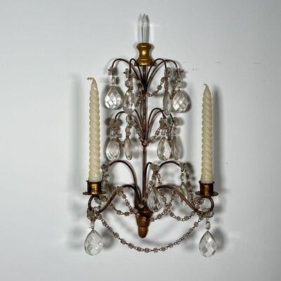 PAIR of WALL SCONCES | Cut crystal and glass; h. 18 x 11 x 6 in.