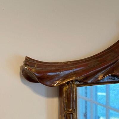 CHINESE PAGODA MIRROR | with red paint, pagoda-form mirror with a lower shelf