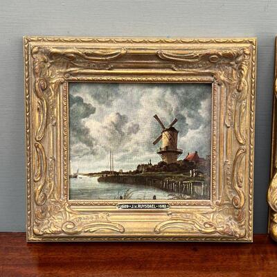 PAIR of VAN RUISDAEL PRINTS | Miniature art prints in elaborate frames; largest overall 7 x 8 in. (framed)
