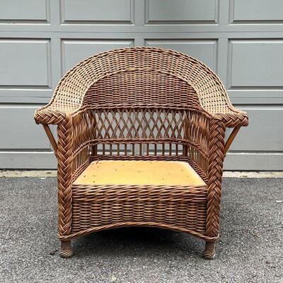 PALECEK WICKER ARM CHAIR | Appears in excellent condition, no cushion; h. 37 x 37 x 37 in.