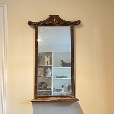 CHINESE PAGODA MIRROR | with red paint, pagoda-form mirror with a lower shelf
