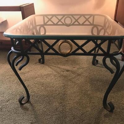 glass and metal table $259
26 1/2 X 26 1/2 X 19 1/2"