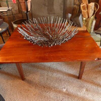 Brutalist Style Metal Bowl, Antique Low Cocktail Table