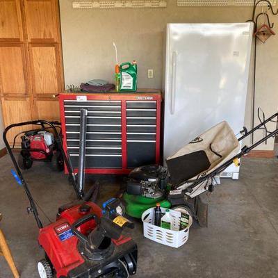 Garage with nice clean freezer