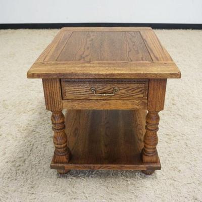 1017	SOLID OAK ONE DRAWER STAND, APPROXIMATELY 22 IN X 18 IN X 23 IN HIGH
