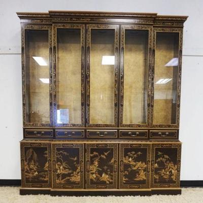 1001	DREXEL HERITAGE 2 PART ASIAN STYLE BREAKFRONT W/ADJUSTABLE INTERIOR GLASS SHELVES & LIGHTING, APPROXIMATELY 79 IN X 13 IN X 85...
