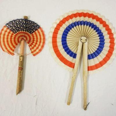 1077	2 ANTIQUE PATRIOTIC FANS, ONE CALLED A CIGAR FAN

