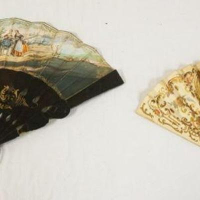 1079	2 ANTIQUE FANS, ONE DOUBLE SIDED, SOME LOSSES
