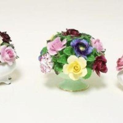 1040	GROUP OF PORCELAIN FLOWER BOUQUETS INCLUDING H.P. RADNOR, DENTON, ROYAL ALBERT & AYNSLEY, LARGEST IS APPROXIMATELY 6 IN HIGH
