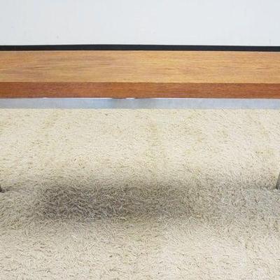 1030	MIDCENTURY MODERN SOFA TABLE, CHROME BASE W/OAK TOP, APPROXIMATELY 56 IN X 13 IN X 28 IN HIGH
