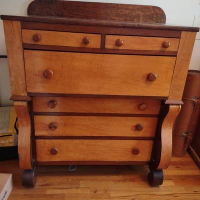 Birds Eye Maple American Empire Chest of Drawers. 42â€ W by22â€ D by 47/51â€ H.