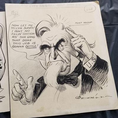 Original art for newspaper Uncle Sam cartoon by J. Campbell Cory