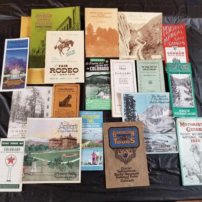 Vintage travel brochures and maps