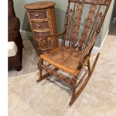Vintage wicker and wood rocker. $75.00