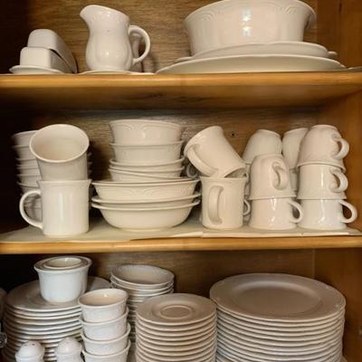 Pfaltzgraff â€œ Filigreeâ€ dinner set, 14 place settings plus serving pcs. and canister set
