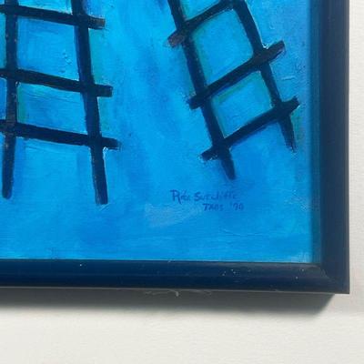 RITA SUTCLIFFE (AMERICAN, 20TH C.)  |  TAOS
Oil on canvas
Signed and titled lower right, dated '90
16 sections showing figures and...