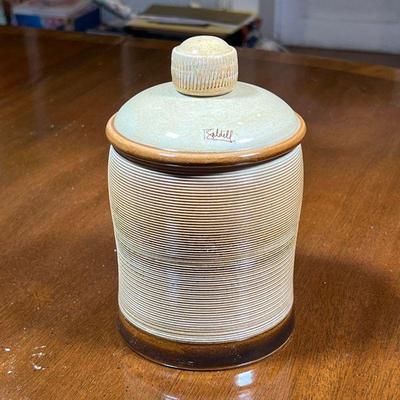 BALDELLI CERAMIC JAR  |  Lidded turned pottery jar, signed on the lid - h. 7.5 x dia. 5 in.
