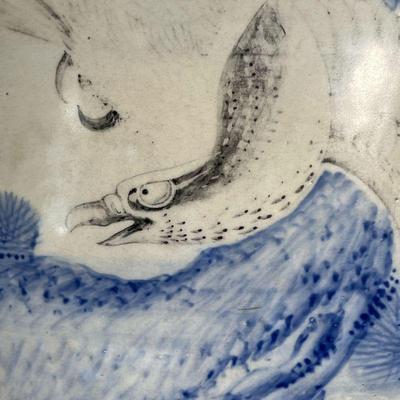 CHINESE JARDINIERE  |  Blue and white painted jardiniere with birds and plants - h. 11 x dia. 18.5 in.