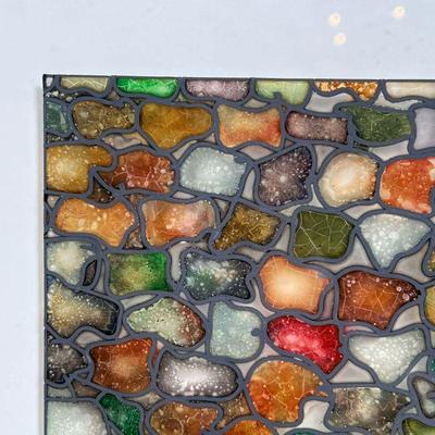 MASSIMO CRUCIANI (Italian, b. 1946)  |  glass painting showing a colorful stone wall with partial view of a window and an archway, signed...