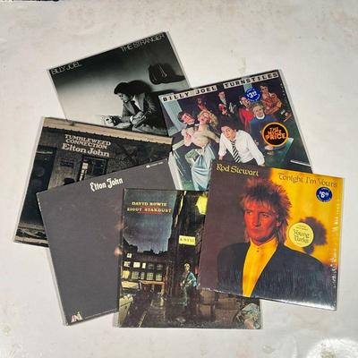 (6pc) ROCK ALBUMS  |  Vinyl record albums, including: David Bowie: The Rise and Fall of Ziggy Stardust...; two albums by Billy Joel:...