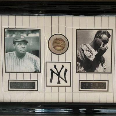 Babe Ruth Lou Gehrig framed baseball- AMAZING 