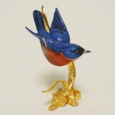 1018	BOHEM MINIATURE BLUE BIRD ON GILT METAL BRANCH, APPROXIMATELY 3 IN H
