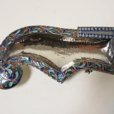 1003	STERLING ENAMELED FOOTED TRAY MARKED 925, APPROXIMATELY 5 1/2 IN X 2 1/2 IN X 1 IN H, 1.1 TOZ
