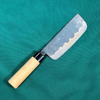 JAPANESE CHEF'S KNIFE  |
Would handle, with three character marking on blade (l. 6 in.) - l. 10.75 in. (overall)