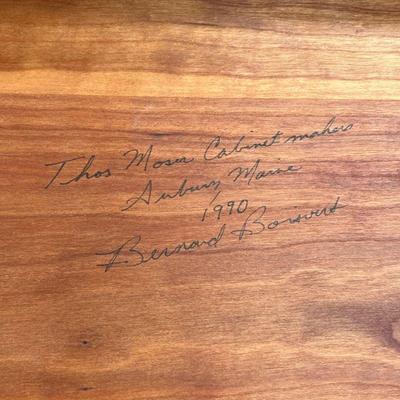 THOMAS MOSER SIDE TABLE  |
C. 1990, solid wood, with confirming glass top, signed by maker and dated on underside - l. 60 x w. 18 x h. 28...