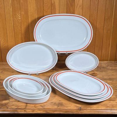 (9pc) D'AUTEUIL OVAL DISHES  |
French Porcelaine D'Auteuil Bistro Rust Orange serving pieces / bakeware, including two 16.5 x...