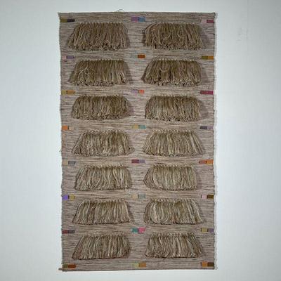 CAROL SCHWARTZOTT (b. 1945)  |  
Untitled
Woven cotton and linen thread
Wall hanging with tassels and multi colored fibers with a wooden...