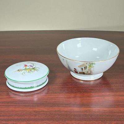 (2pc) LIMOGES & OTHER PORCELAIN  |
Including a Chinese style Limoges lidded box and a Parisian bowl (dia. 6.5 in.)
