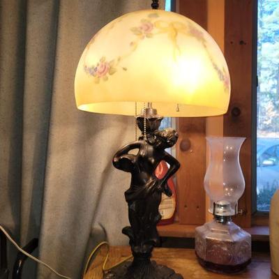 reverse painted lamp signed B kincaid