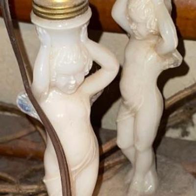 RARE MATCHED PAIR OF ALADDIN ALACITE CHERUB / ANGEL LAMPS - CIRCA 1940 (glows bright green under black light due to Uranium)