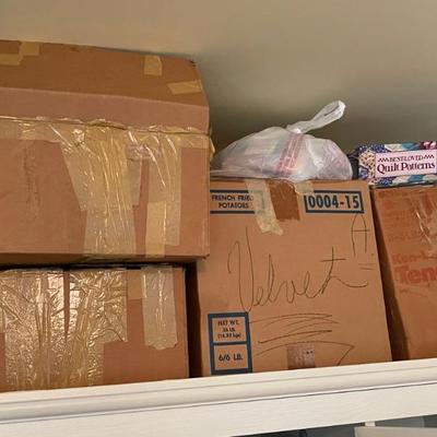 Boxes packed full of fabric and sewing materials!!
